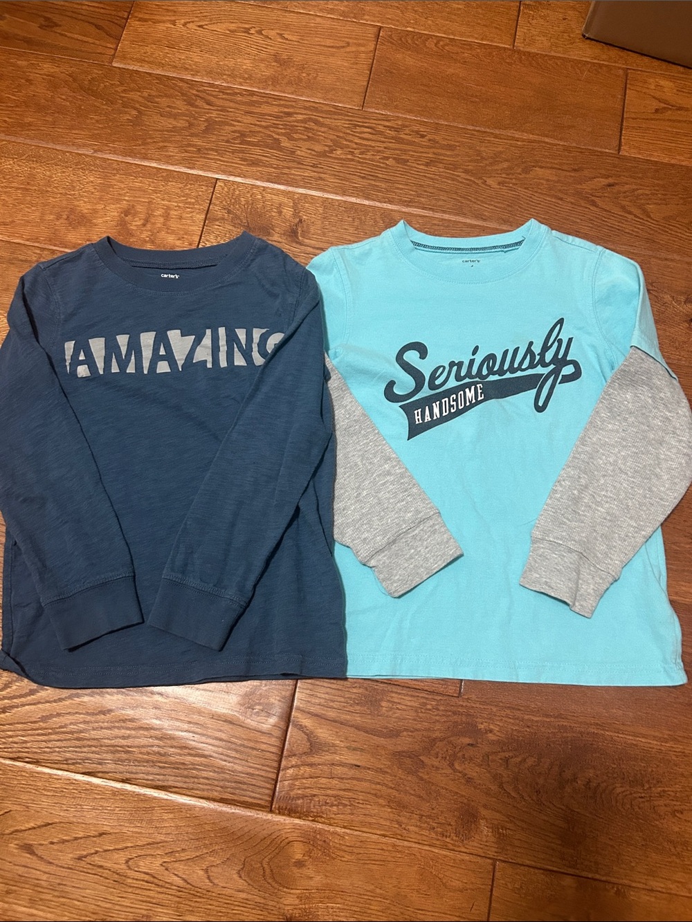 Carter's Light Blue Long Sleeve Tee with Gray Sleeves - "Seriously Handsome"